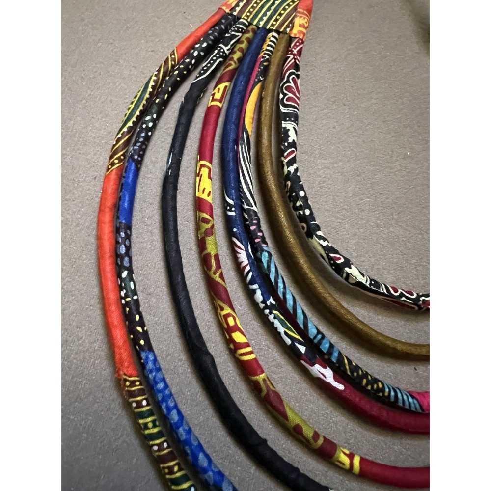 African Wax Print Fabric Multi Strand Rope Necklace Ankara Statement Bib Collar - Picture 3 of 6